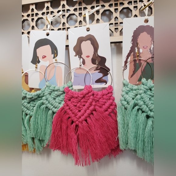 Macrame Earrings - Sunshine Yellow - Picture 3 of 7